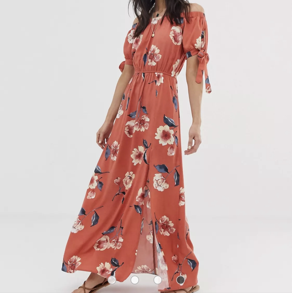 Band Of Gypsies Floral Off The Shoulder Elastic Side Slit Maxi Dress Asos